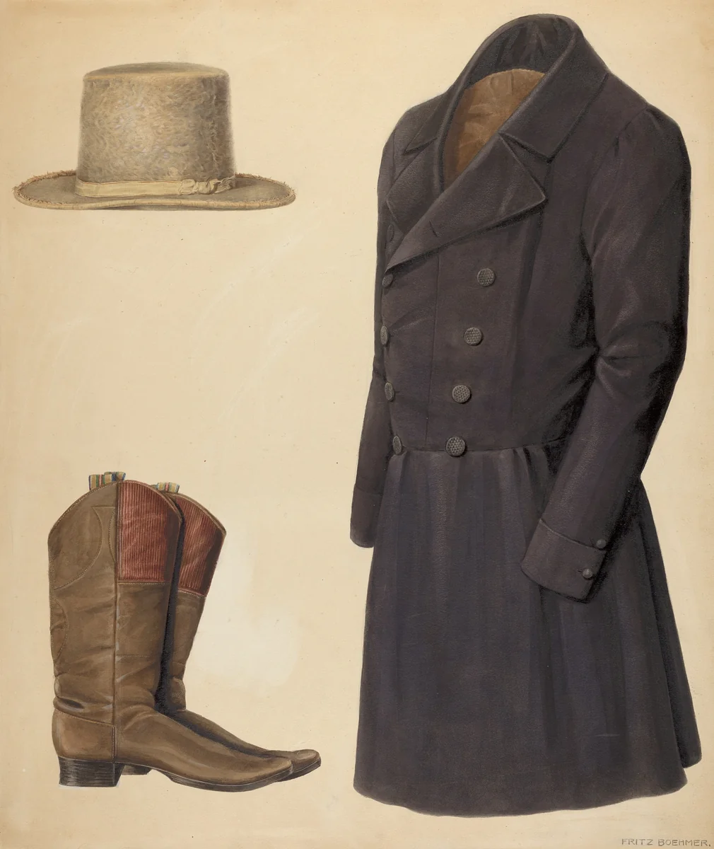 Zoar Man's Hat, Boots and Coat by Fritz Boehmer, index of american design, 1937
