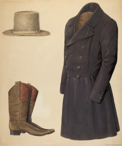 Zoar Man's Hat, Boots and Coat by Fritz Boehmer, index of american design, 1937