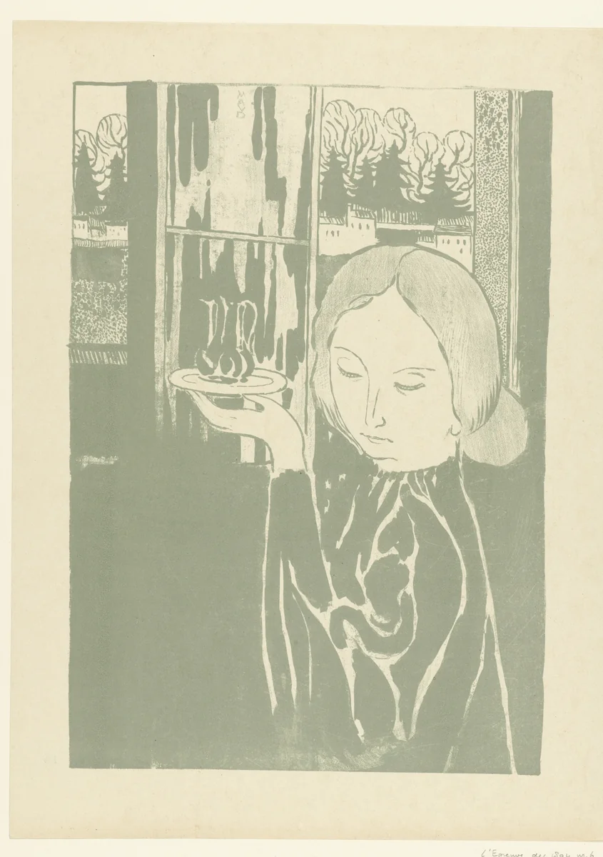 Vrouw met waterkan op dienblad by Maurice Denis, print, 1892-1894