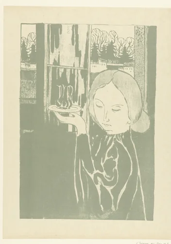 Vrouw met waterkan op dienblad by Maurice Denis, print, 1892-1894