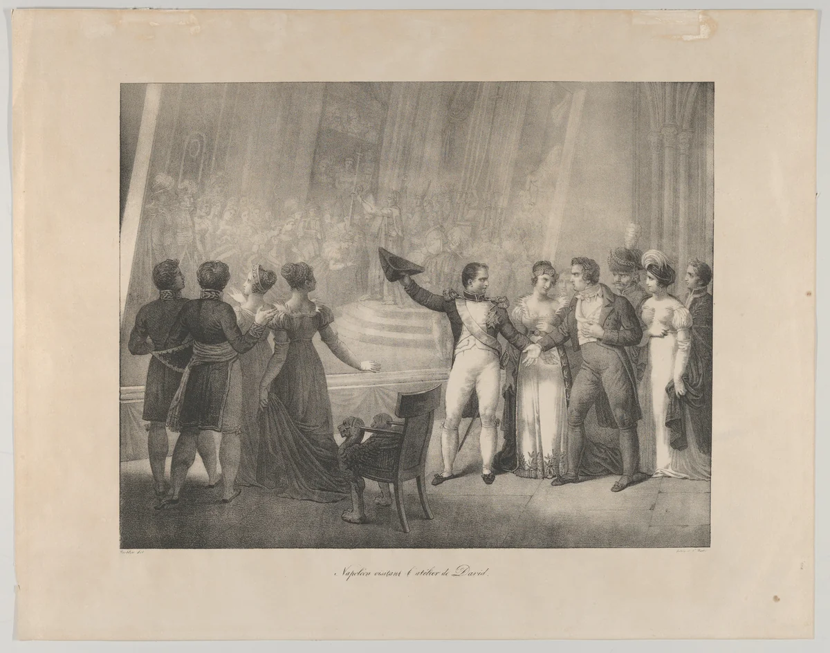 Napoleon and Josephine Visiting the Studio of David, January 4, 1808 by Charles Motte, print, 1815-1835