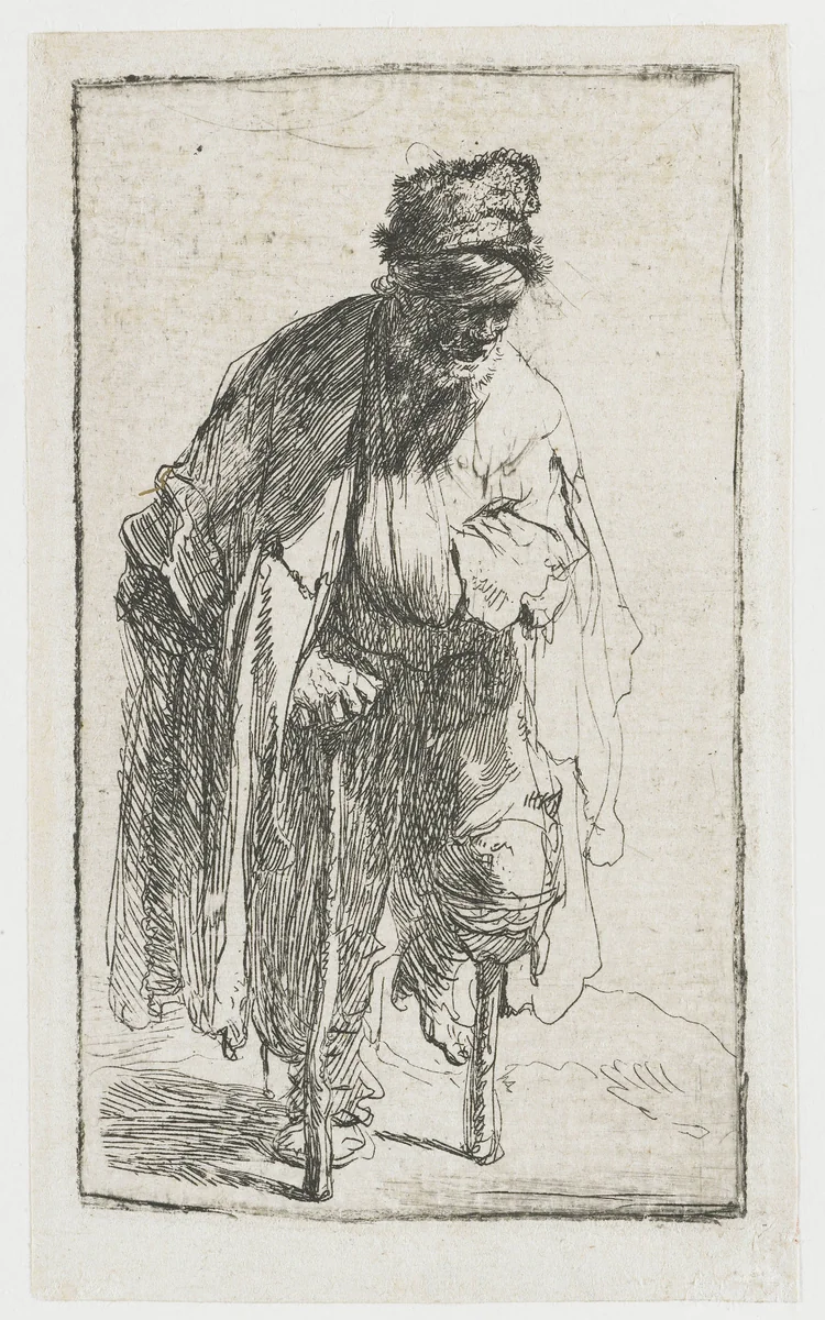 Bedelaar met een houten been by Rembrandt van Rijn, print, 1630