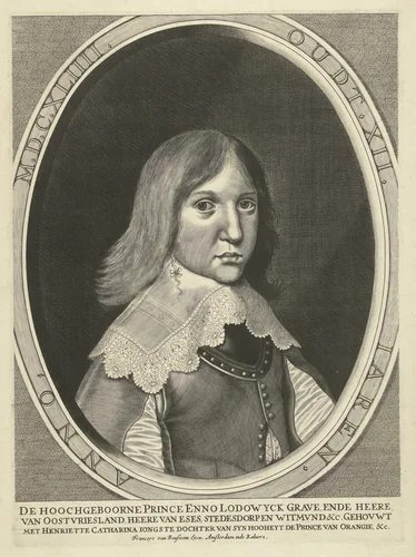 Portret van Enno Lodewijk, graaf van Oost-Friesland op 12-jarige leeftijd by Cornelis van Dalen, print, 1644