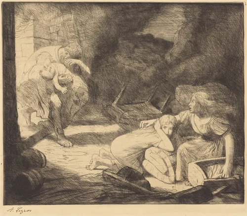 The Fire, 2nd plate (L'incendie) by Alphonse Legros, print, 1837-1911