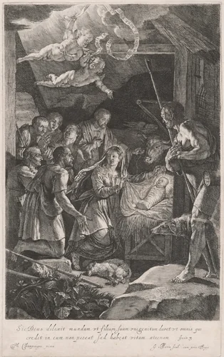 The Adoration of the Shepherds by Jean Morin; Philippe de Champaigne, print, 1644