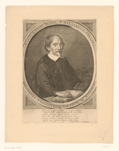 Portret van Gijsbert Voet op 68-jarige leeftijd by Salomon Savery, print, 1657-1665