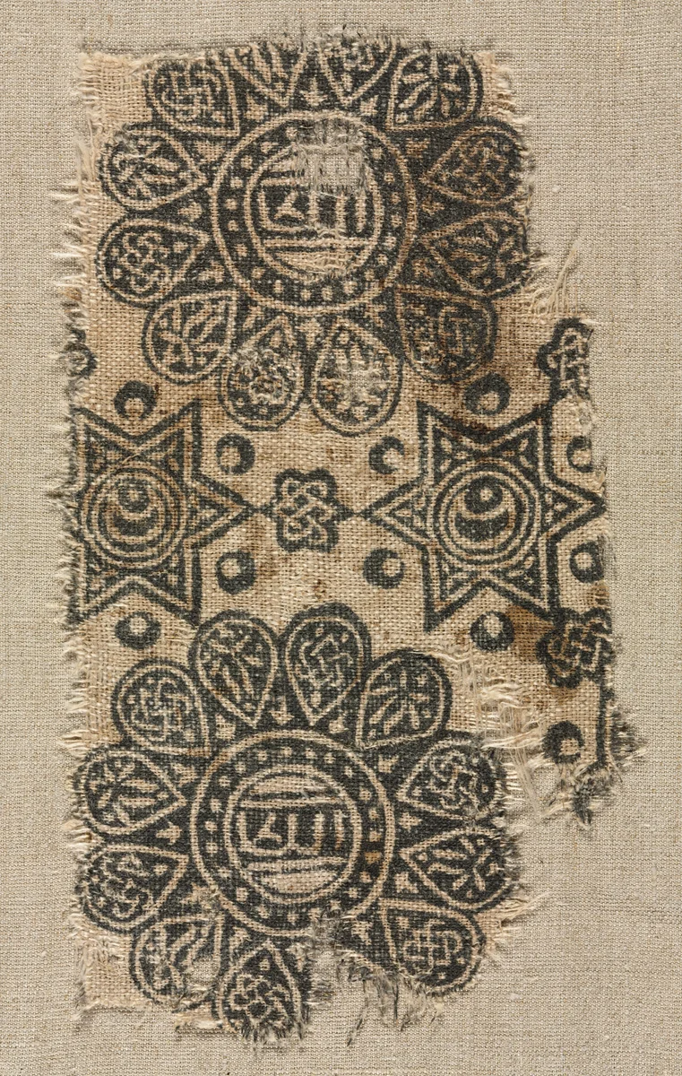 Fragment of a Woodblock Print on Linen by Unknown, textile, 1200-1399