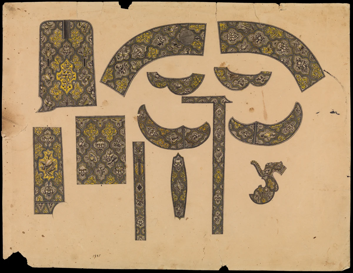 Designs for the Decoration of a Percussion Pistol by Eusebio Zuloaga, drawing, 1822-1872