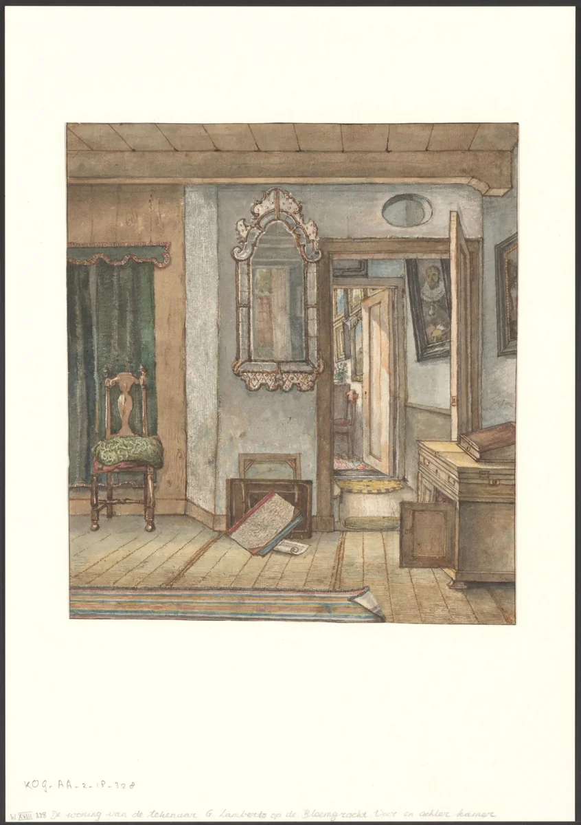 Voor- en achterkamer van de woning van de kunstenaar by Gerrit Lamberts, drawing, 1786-1850