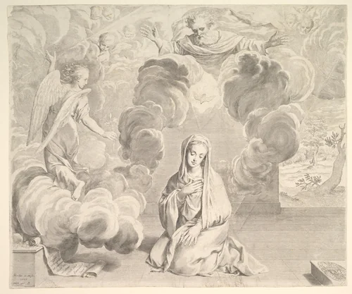 Annunciation by Claude Mellan, print, 1666