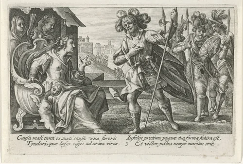 Paris verklaart zijn liefde aan Helena by Crispijn van de Passe, print, 1613