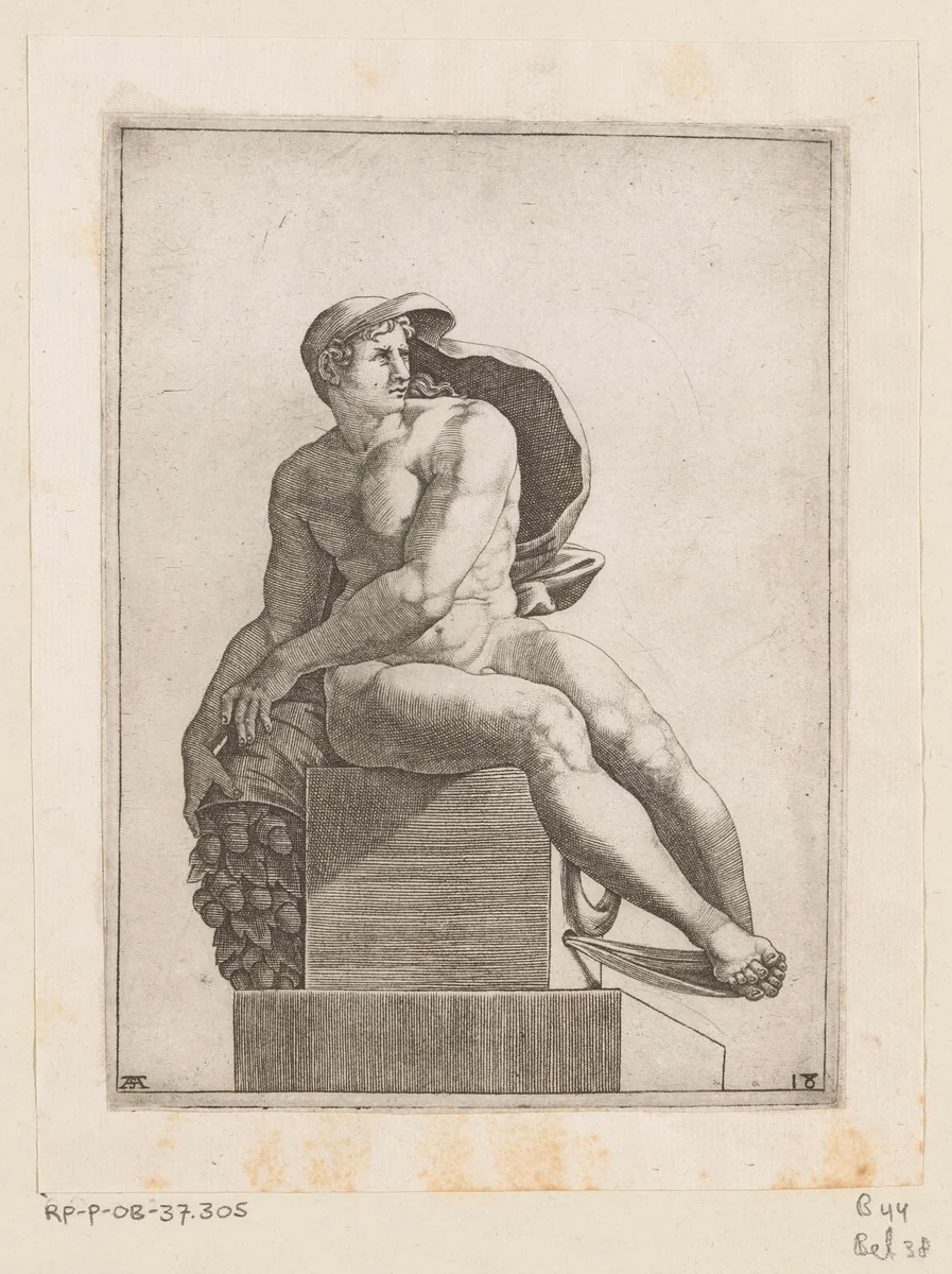 Zittend naakt by Unknown, print, 1585