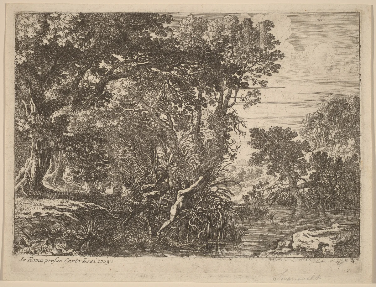 Pan and Syrinx by Herman van Swanevelt; Carlo Losi, print, 1773