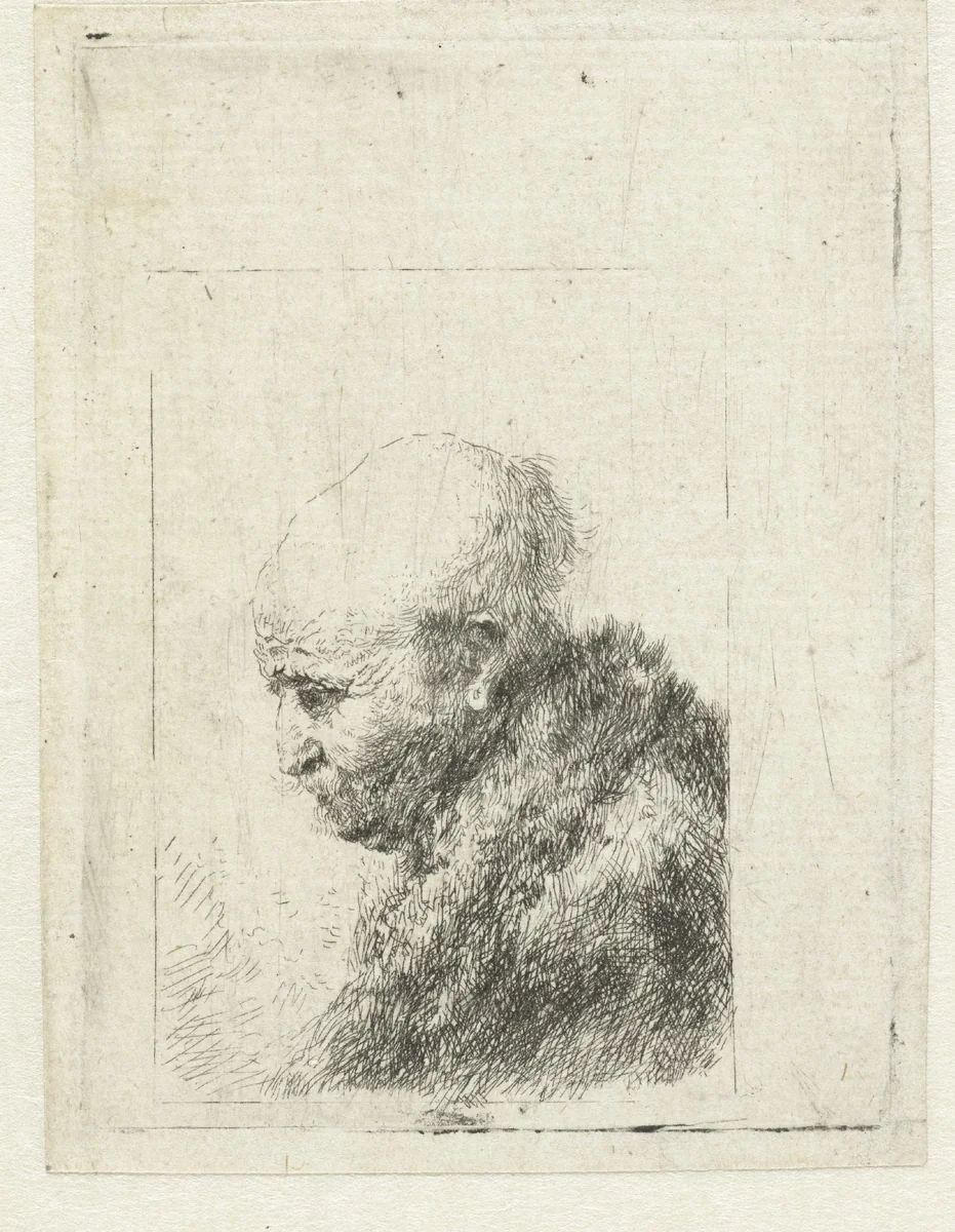 Bald headed man in profile right: small bust, the artist's father (?) by anonymous, print, 1630