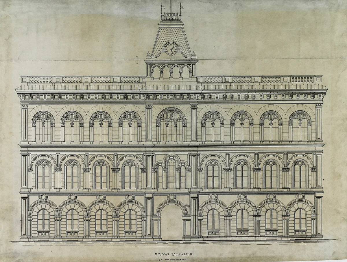 Kings County Courthouse Competition, Chicago, Illinois, Elevation by Peter Bonnett Wight, drawing, 1864-1874