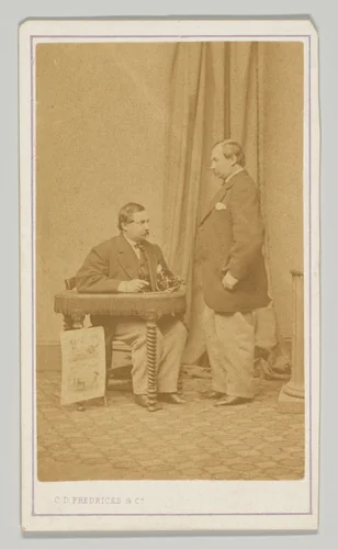 [Double Portrait of Man Seated and Standing at a Desk] by Charles DeForest Fredricks, photograph, 1860-1869