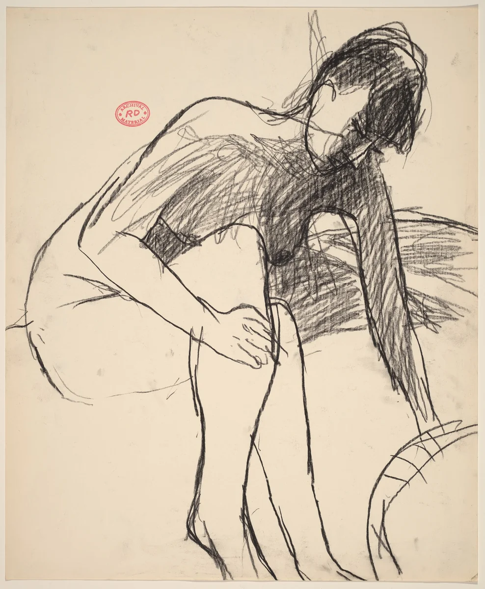 Untitled [seated nude with crossed legs reaching down] by Richard Diebenkorn, drawing, 1955-1967