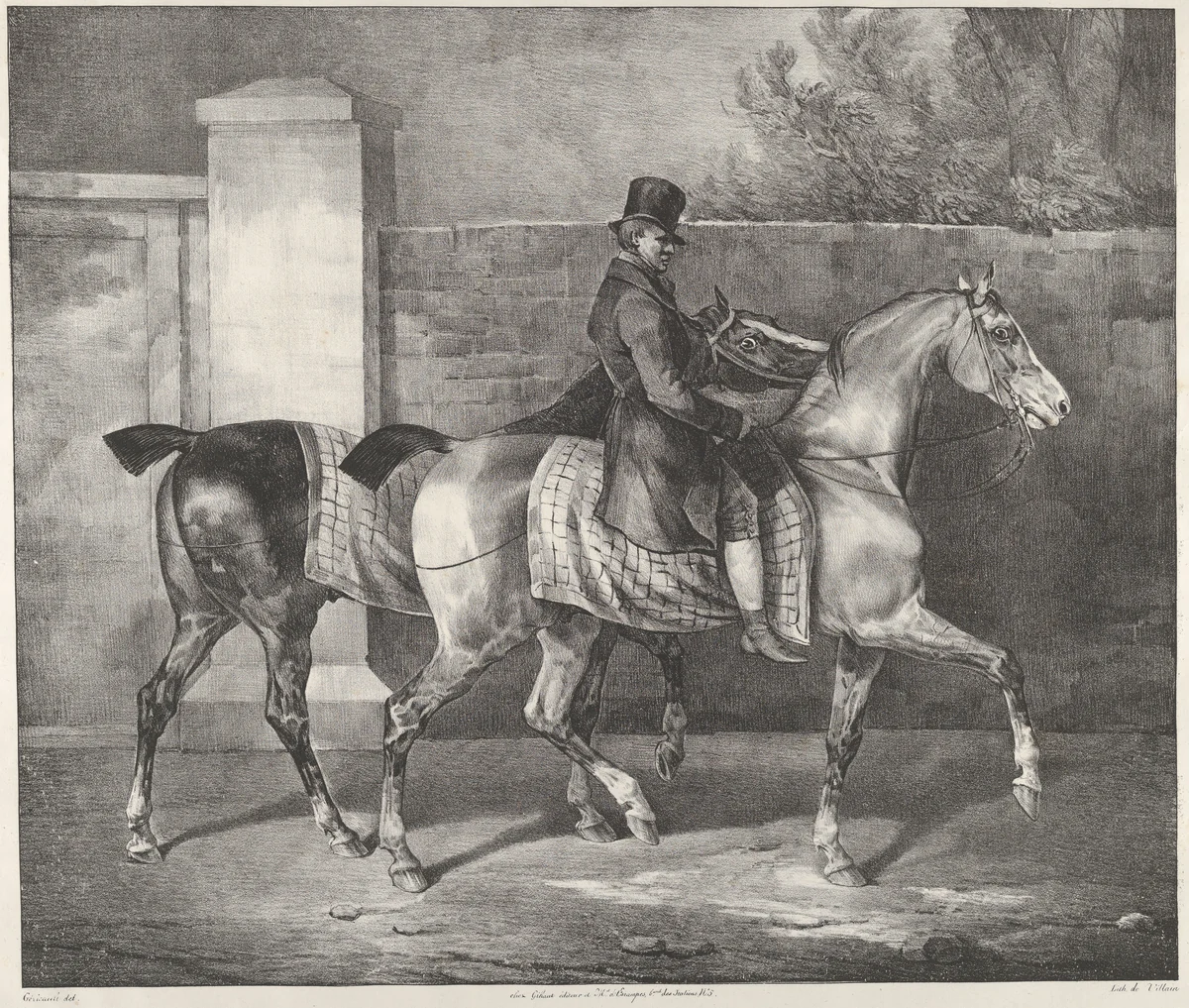 Two Horses Exercised by a Jockey by Théodore Gericault, print, 1822