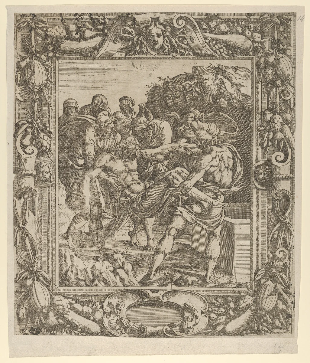 The Entombment of Christ by Jean Mignon, print, 1535-1555
