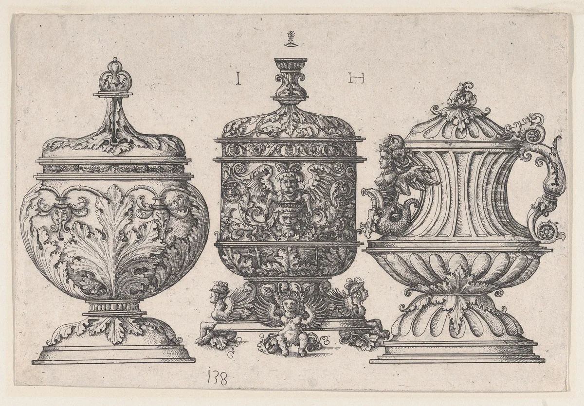 Three Goblets by Hieronymus Hopfer, print, 1528-1563