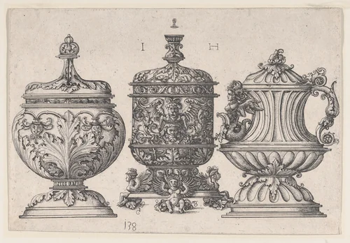 Three Goblets by Hieronymus Hopfer, print, 1528-1563