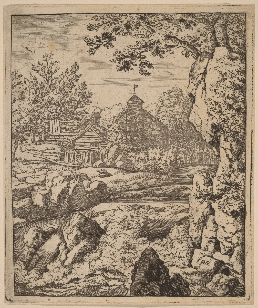 Waterfall by Allart van Everdingen, print, 1645-1656