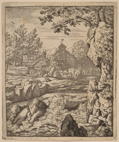 Waterfall by Allart van Everdingen, print, 1645-1656