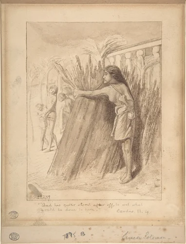 Miriam Watching the Finding of Moses in the Bulrushes by Simeon Solomon, drawing, 1859
