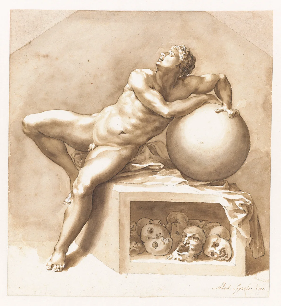 Seated Nude Youth by Jan de Bisschop, drawing, 1648-1671