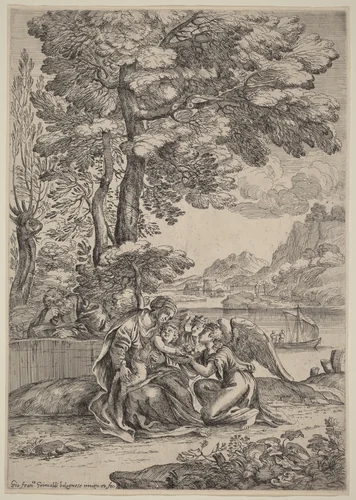 The Rest on the Flight into Egypt by Giovanni Francesco Grimaldi, print, 1606-1680