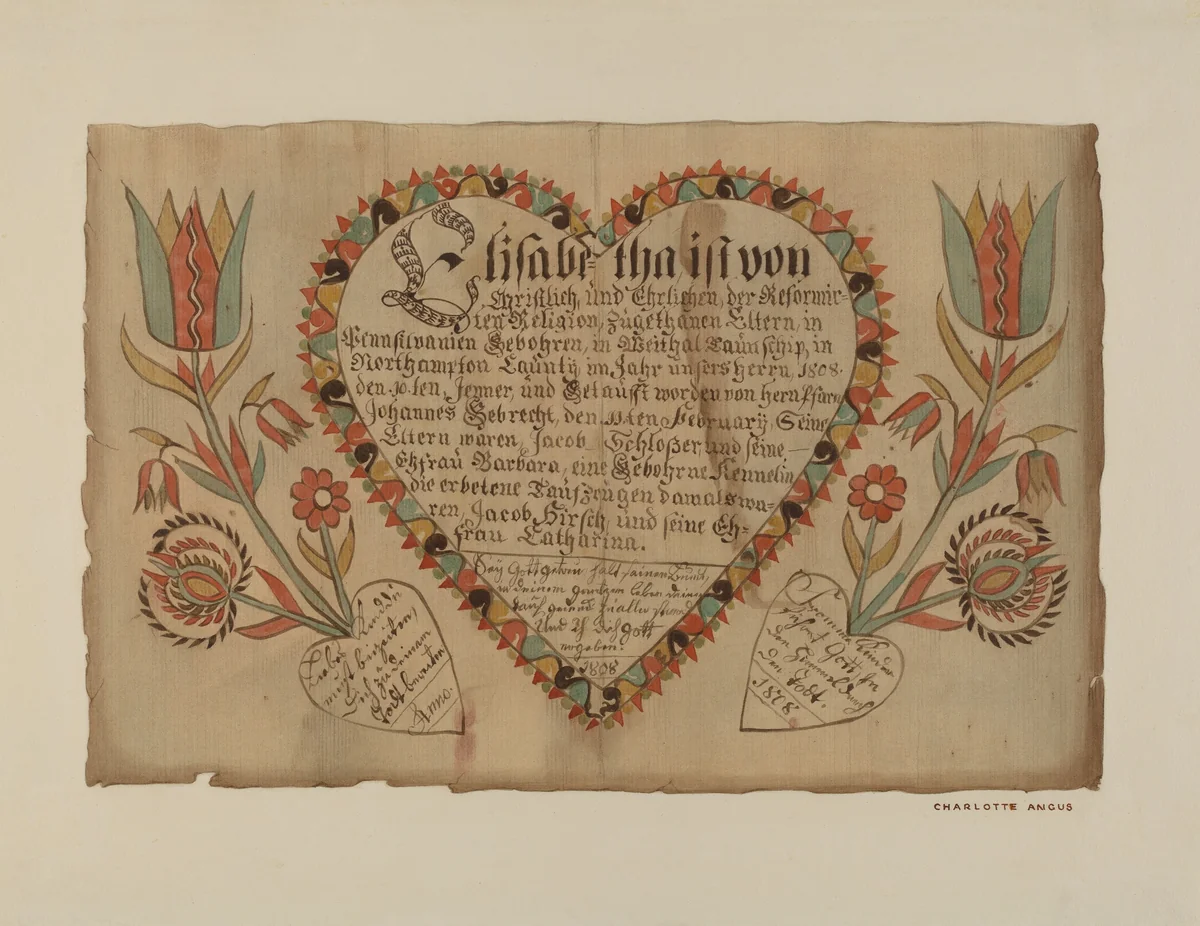 Pa. German Birth Certificate by Charlotte Angus, index of american design, 1939