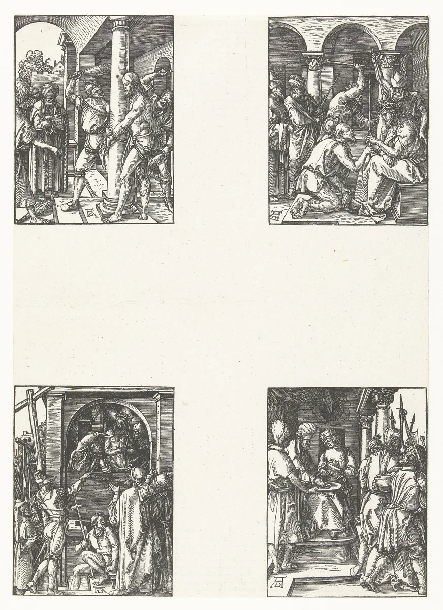 Geseling, Doornenkroning, Christus aan het volk getoond (Ecce homo), Pilatus wast zijn handen in onschuld by Unknown, print, 1509
