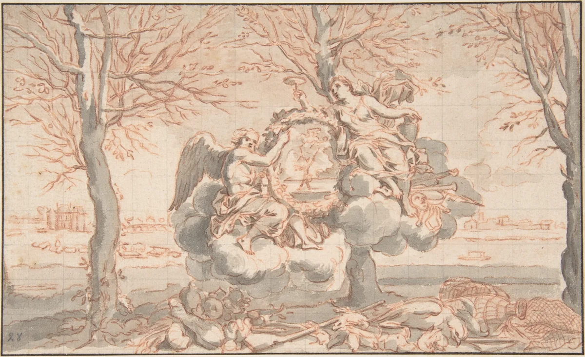 Allegory of Winter, after Sébastien Le Clerc by anonymous, drawing, 1700-1799