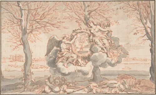 Allegory of Winter, after Sébastien Le Clerc by anonymous, drawing, 1700-1799