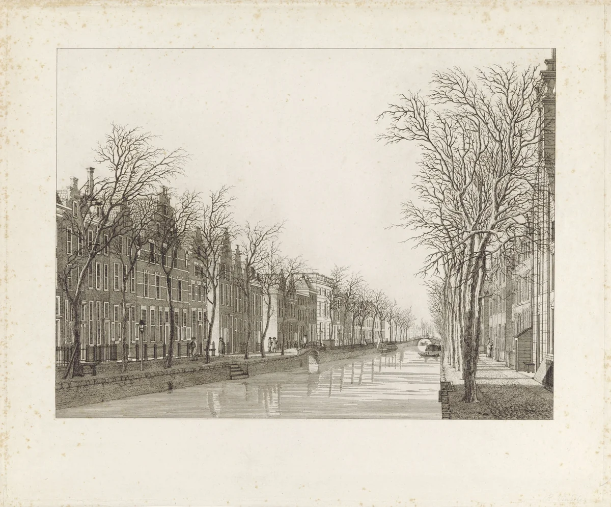Gezicht op het Rapenburg te Leiden vanaf de Groenebrug, 1807 by Reinier Vinkeles, print, 1807