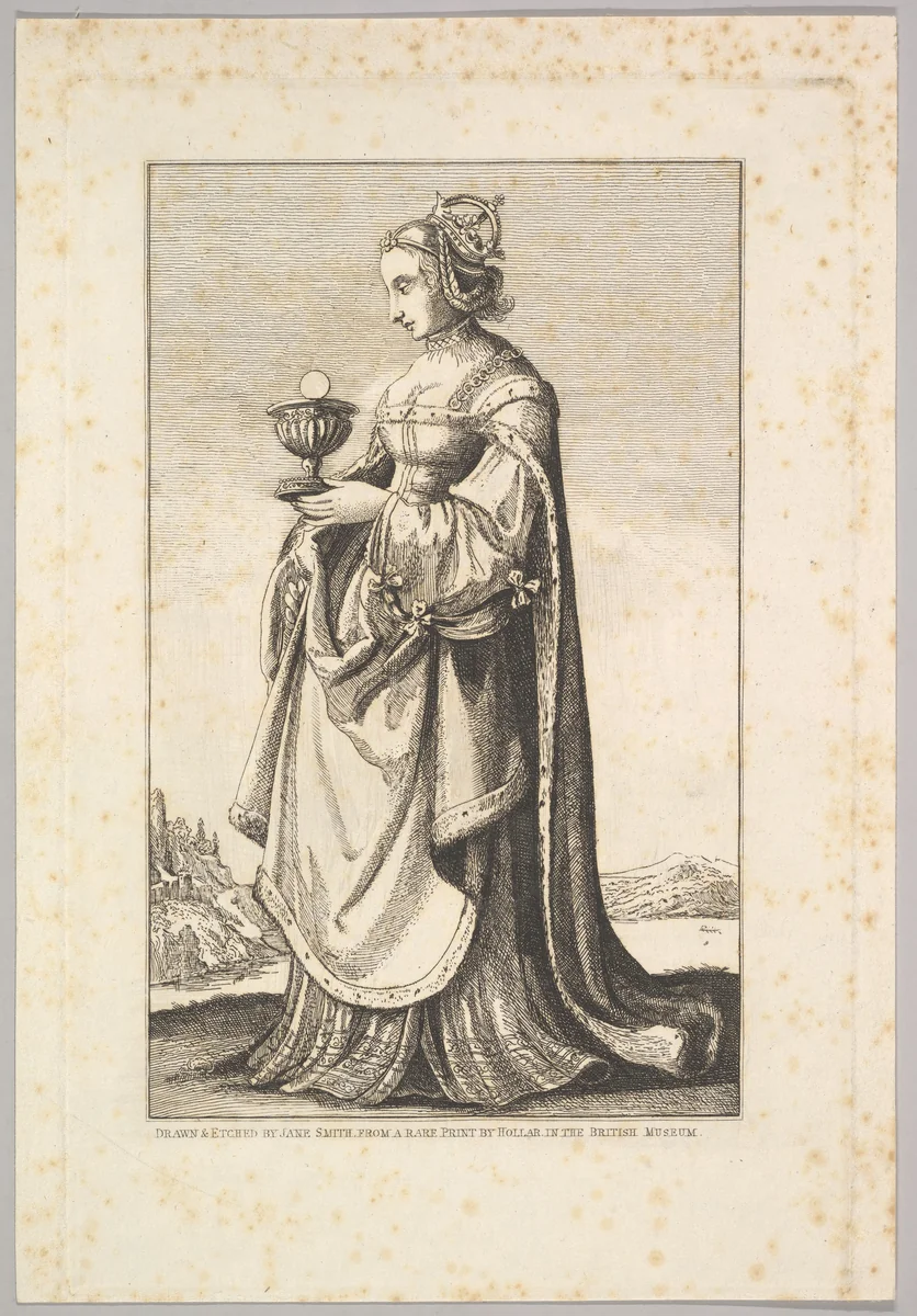 Woman holding a chalice by Wenceslaus Hollar, print, 1750-1900