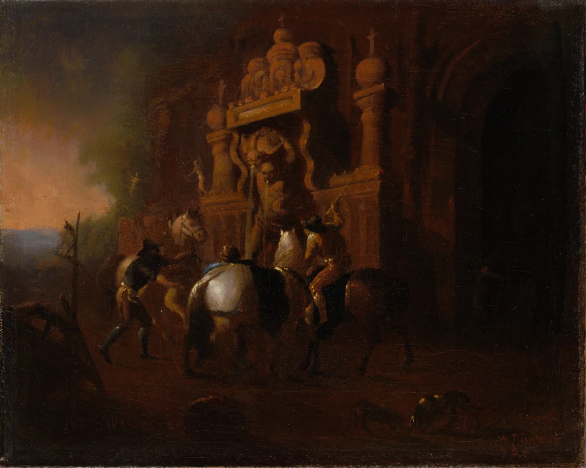 Horses at a Fountain by William Rimmer, painting, 1856-1857