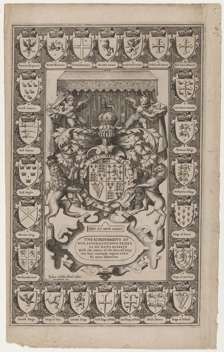 Title Page for the Achievement of our Soveraigne King James by Jodocus Hondius, print, 1611