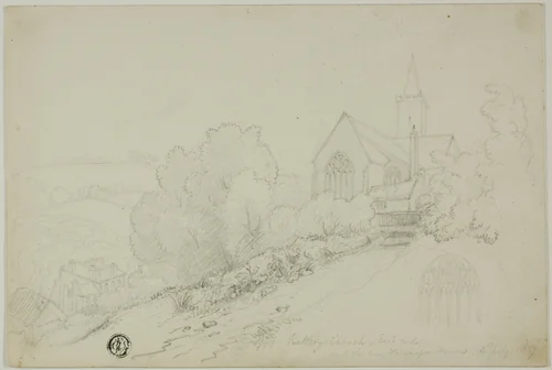 Rattery Church, East End and the new Vicarage House by Unknown Artist, drawing, 1800-1899