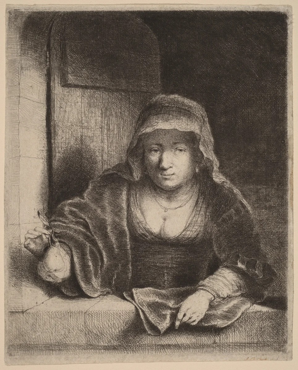 The Woman with the Pear by Ferdinand Bol, print, 1651