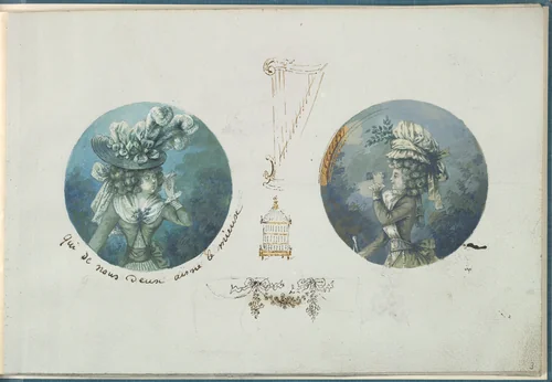 Two Costume Designs or Portrait Studies. Woman with a Bird and a Woman with Binoculars by anonymous, other, 1785-1790