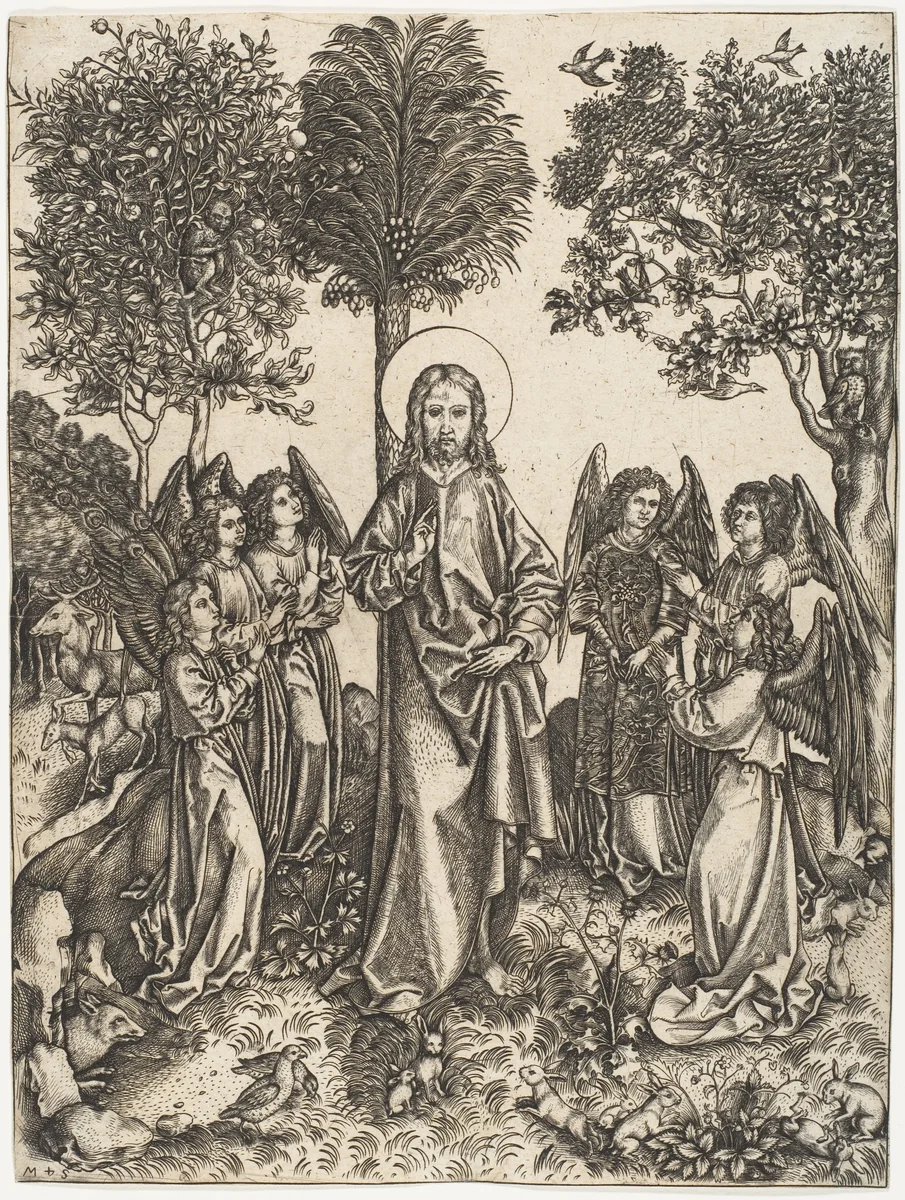 Christ in the Wilderness Served by Angels by Master i.e., print, 1475-1495