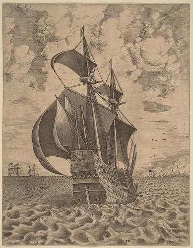 Armed Four-Master Sailing towards a Port by Frans Huys
Pieter Bruegel the Elder
Hieronymus Cock, print, 1565