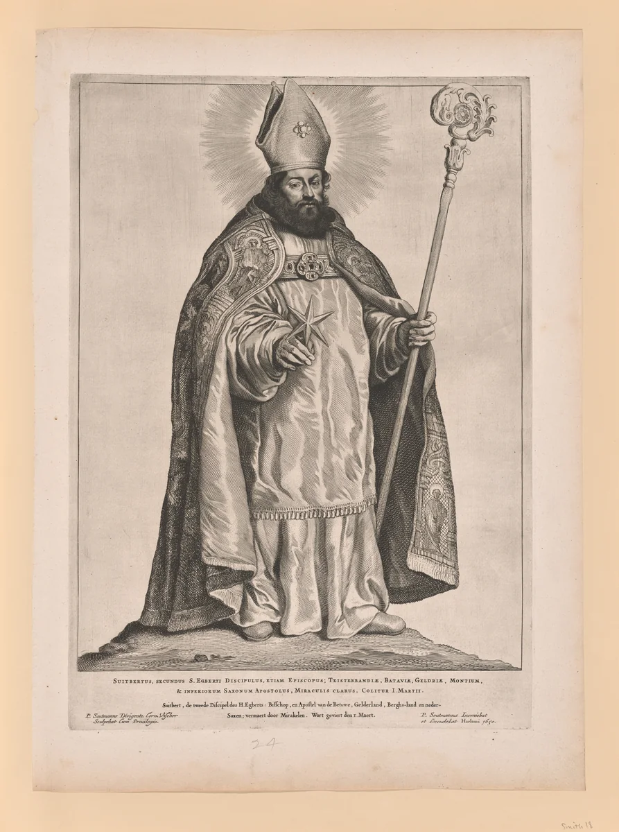 Saint Frederick of Utrecht, from Saints of the North and South Netherlands by Cornelis Visscher, print, 1650