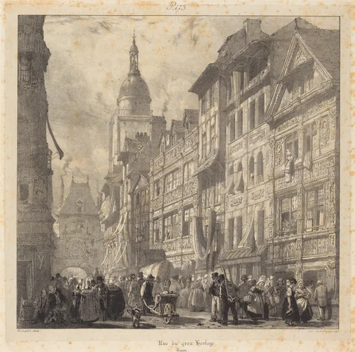 Rue du gros-horloge, Rouen by Richard Parkes Bonington, print, 1824