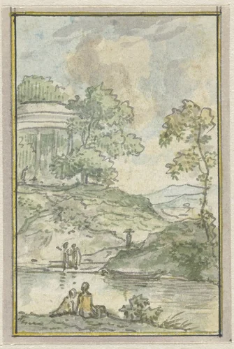 Landschap met ronde tempel by Jurriaan Andriessen, drawing, 1752-1819