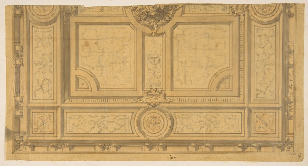 Design for Half of a Ceiling Decoration, Fontainbleau by Jules-Edmond-Charles Lachaise, drawing, 1867