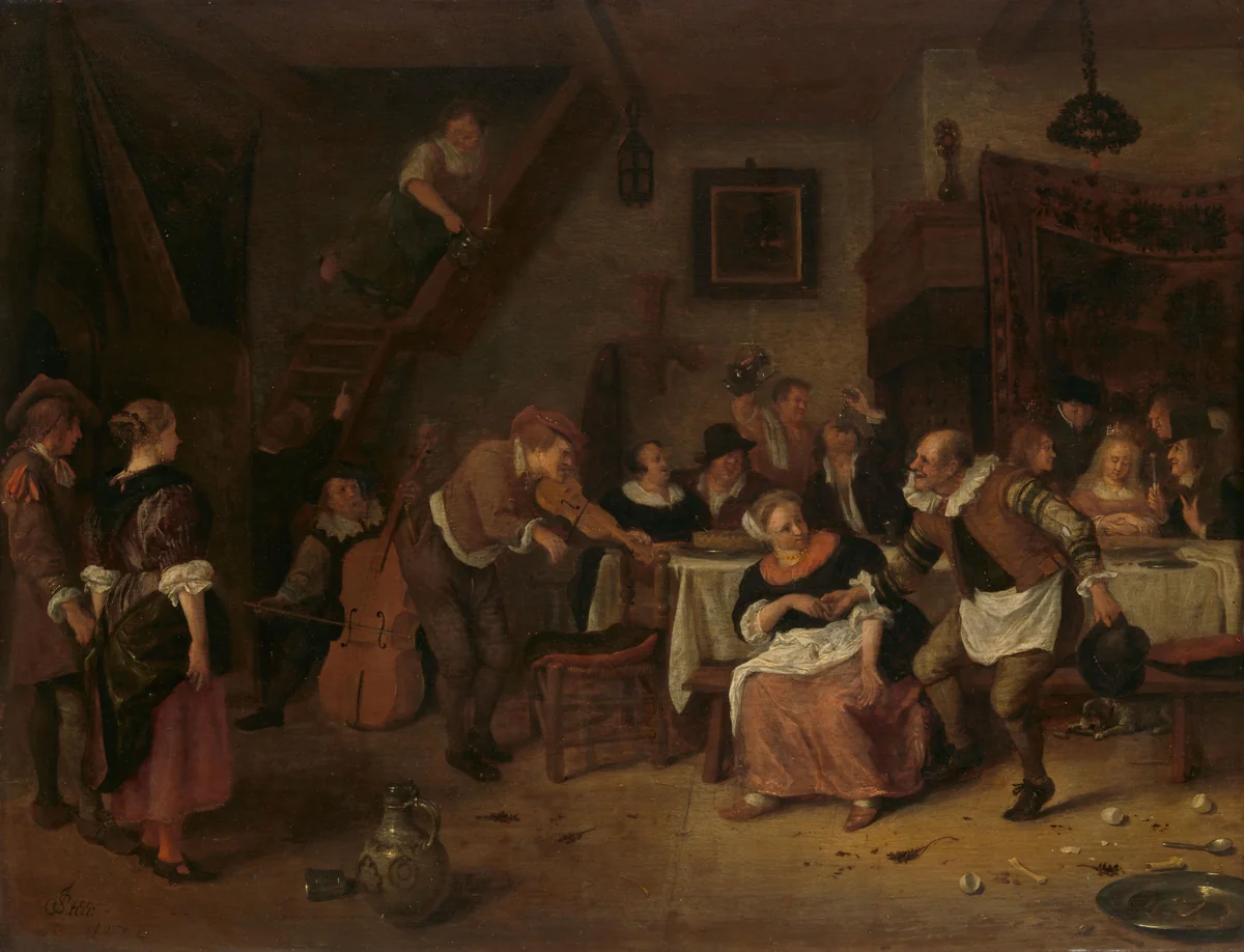 Peasant wedding by Jan Steen, painting, 1672