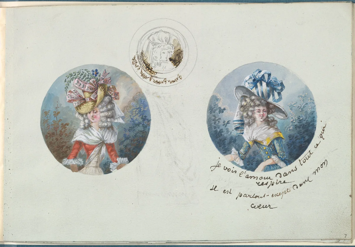 Two Costume Designs or Portrait Types and a Sketch by anonymous, other, 1785-1790