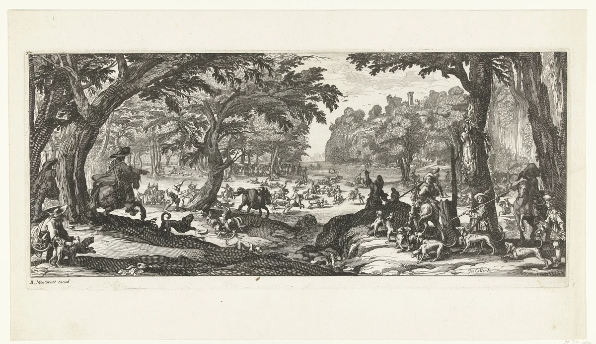 Hertenjacht by anonymous, print, 1620-1668